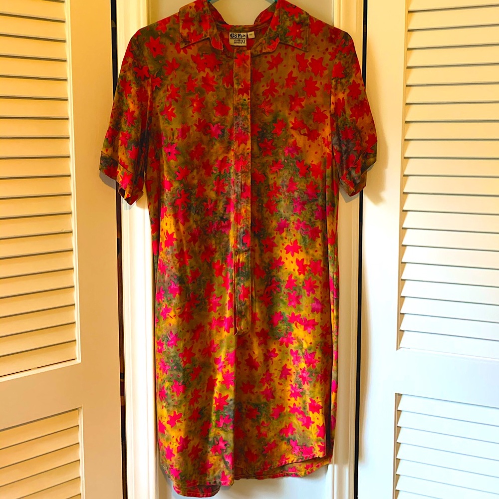 *One of a Kind* Magenta and Tie-Dye Shirt Dress